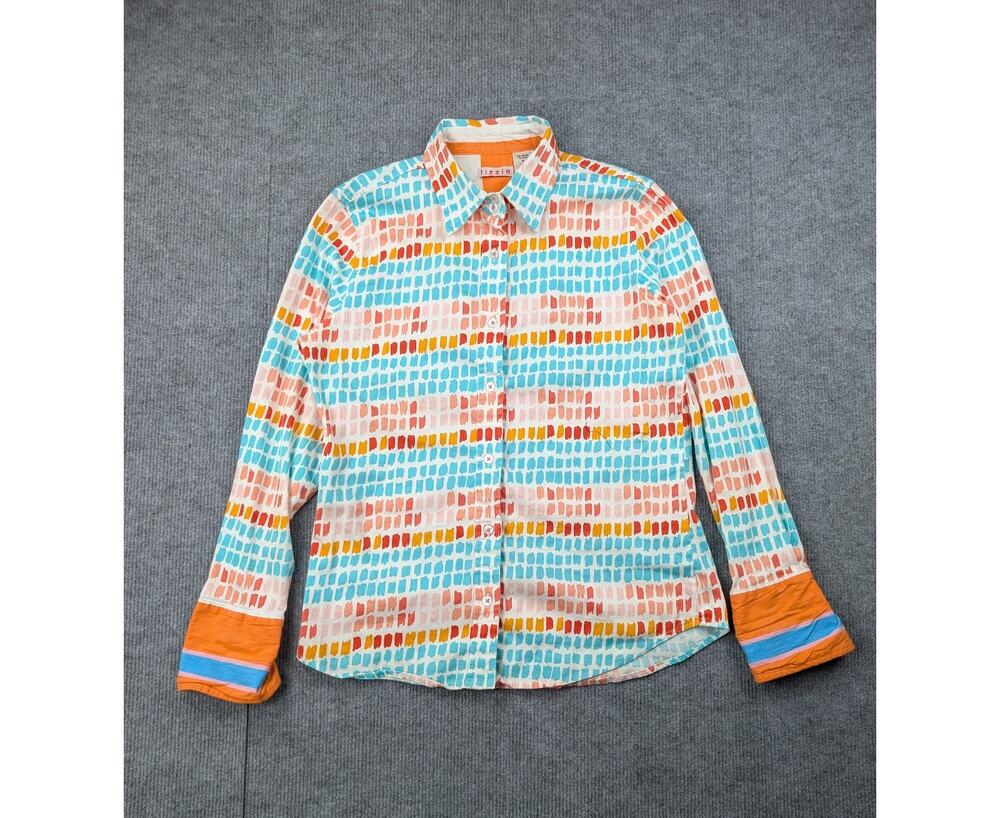Tizzie Button Up Shirt Womens Medium Colorful Art To Wear Boho Shirt Eclectic